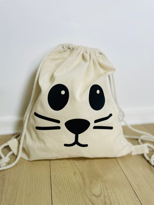 Cat Face Drawstring Toy Bag